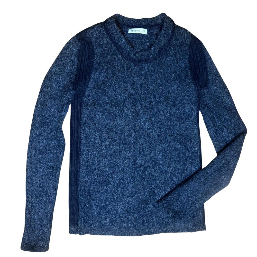 See by Chloé Grey Mohair Wool Sweater Sz 4 Fuzzy Soft Luxe Knit Cozy Chic Layer